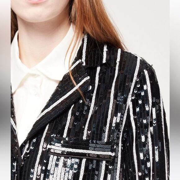 & Other Stories Striped Sequin Lounge Shirt NWTs Black White size 4 - Picture 4 of 13